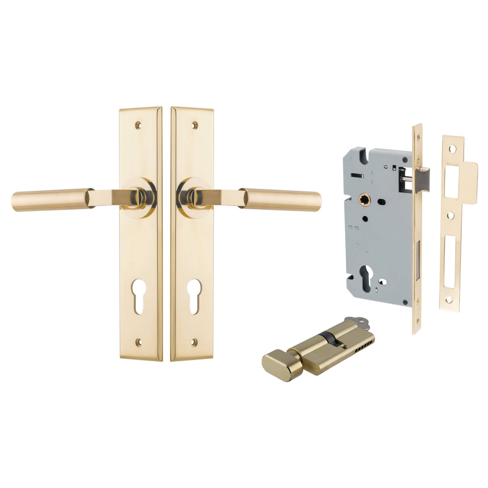 Berlin Lever Chamfered Backplate Entrance Kit w High Security Lock Polished Brass