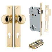 Paddington Knob Rectangular Backplate Entrance Kit w High Security Lock Polished Brass