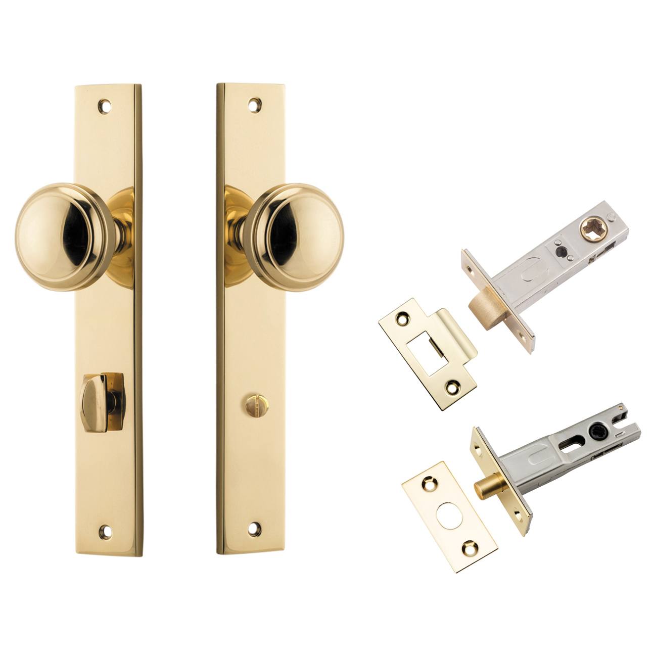 Paddington Knob Rectangular Backplate Privacy Kit w Privacy Turn Polished Brass