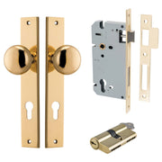 Cambridge Knob Rectangular Backplate Entrance Kit w High Security Lock Polished Brass