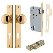 Cambridge Knob Rectangular Backplate Entrance Kit w High Security Lock Polished Brass