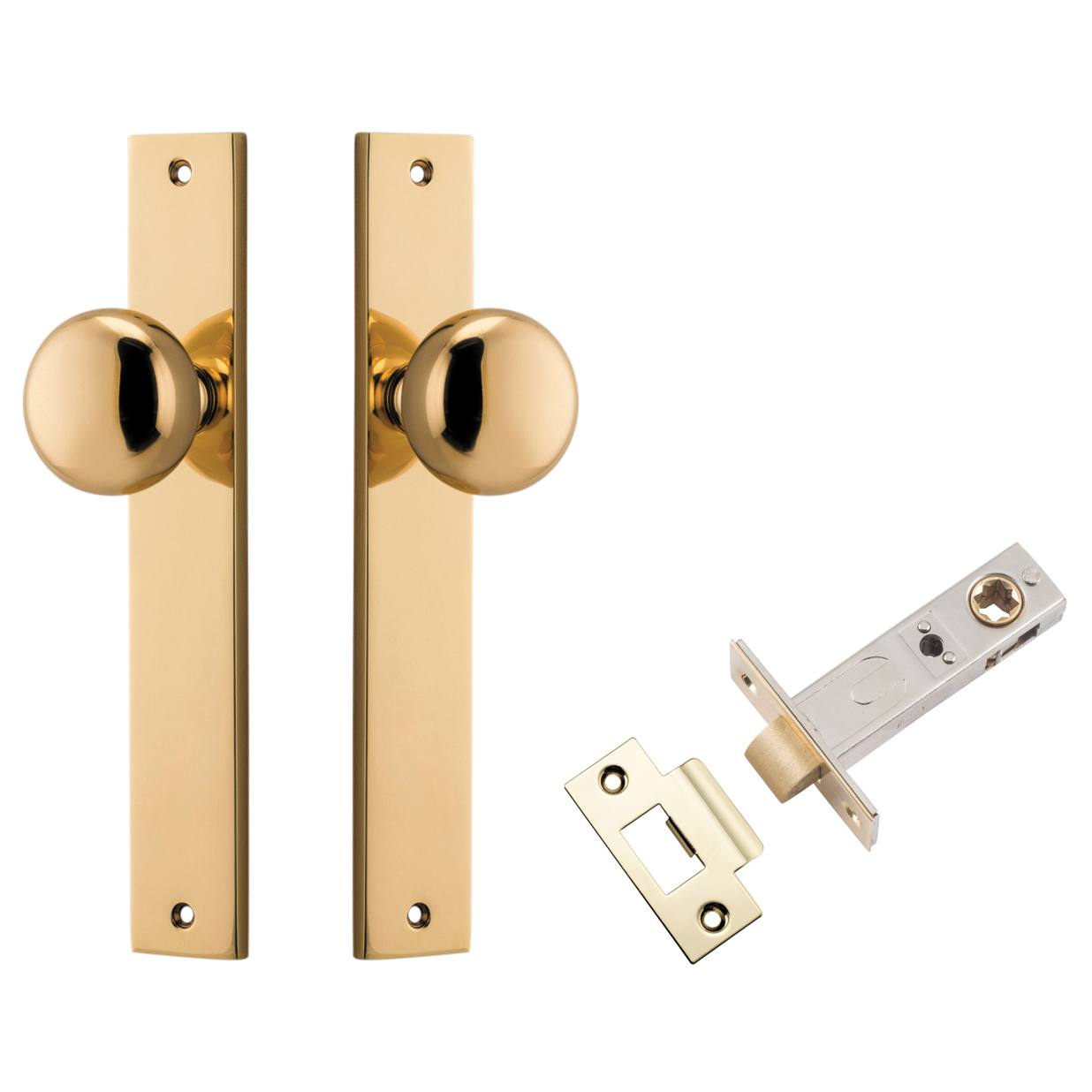 Cambridge Knob Rectangular Backplate Passage Kit Polished Brass