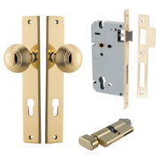 Guildford Knob Rectangular Backplate Entrance Kit w High Security Lock Polished Brass