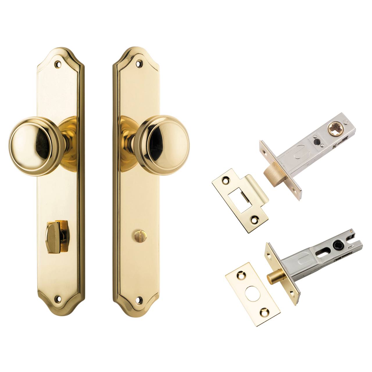 Paddington Knob Shouldered Backplate Privacy Kit w Privacy Turn Polished Brass