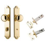 Cambridge Knob Shouldered Backplate Privacy Kit w Privacy Turn Polished Brass