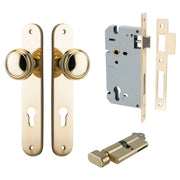 Paddington Knob Oval Backplate Entrance Kit w High Security Lock Polished Brass