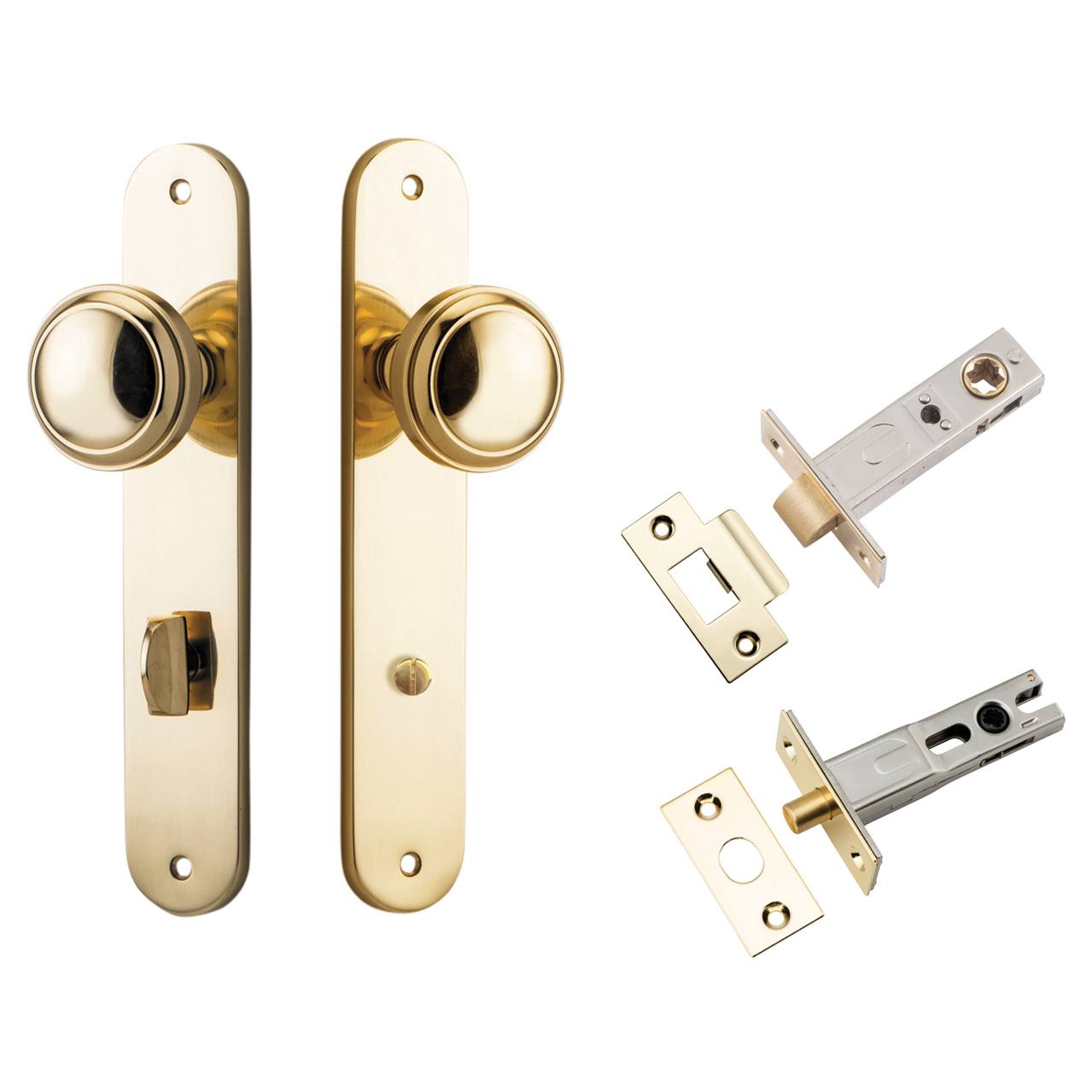 Paddington Knob Oval Backplate Privacy Kit w Privacy Turn Polished Brass