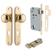 Cambridge Knob Oval Backplate Entrance Kit w High Security Lock Polished Brass