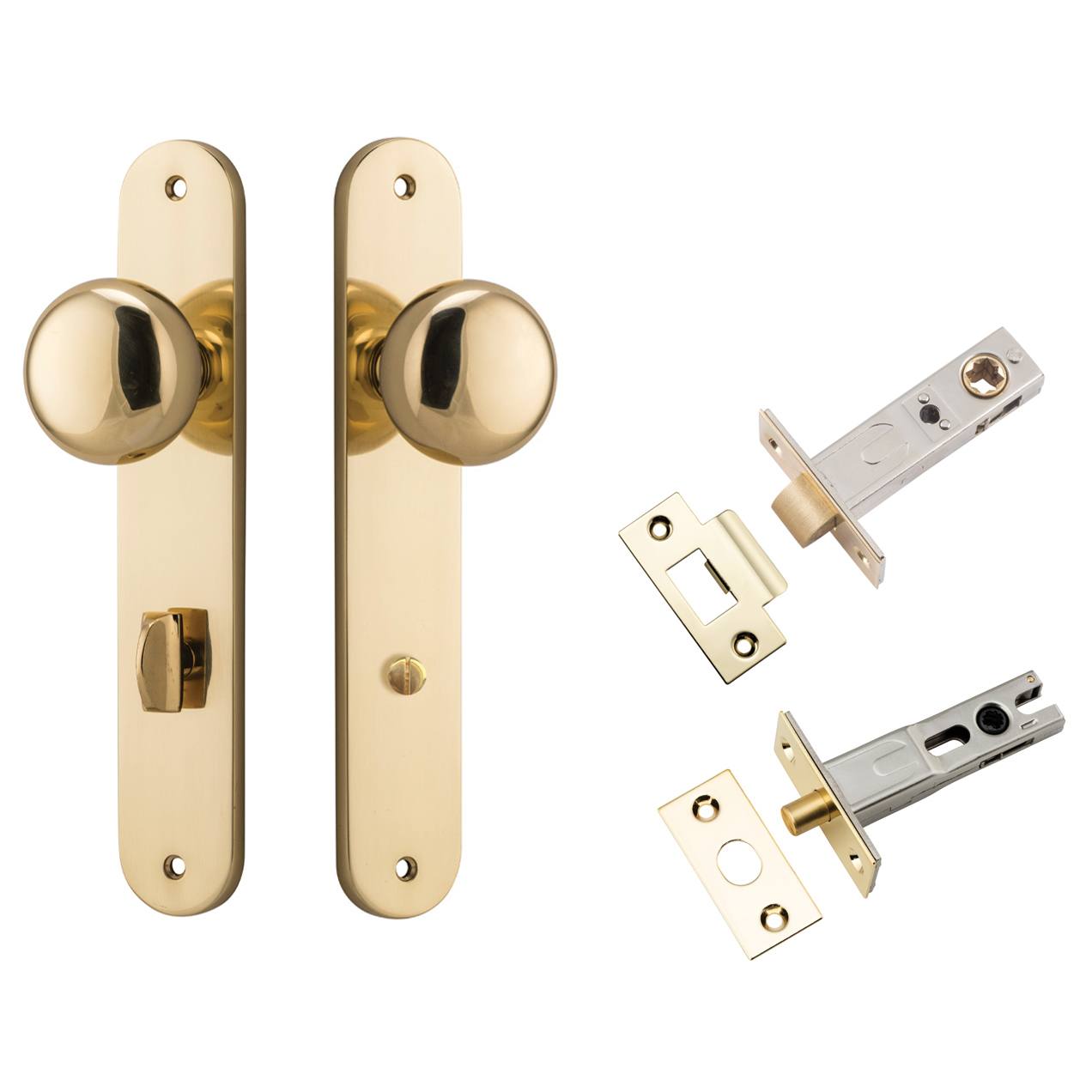 Cambridge Knob Oval Backplate Privacy Kit w Privacy Turn Polished Brass