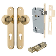 Guildford Knob Oval Backplate Entrance Kit w High Security Lock Polished Brass