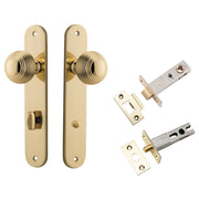 Guildford Knob Oval Backplate Privacy Kit w Privacy Turn Polished Brass