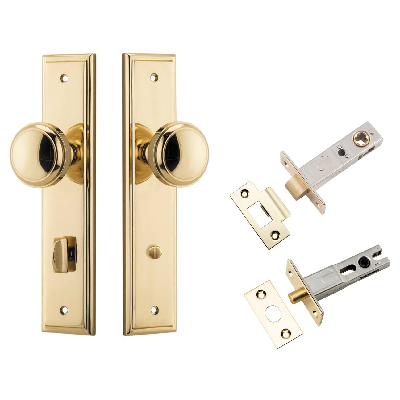 Paddington Knob Stepped Backplate Privacy Kit w Privacy Turn Polished Brass