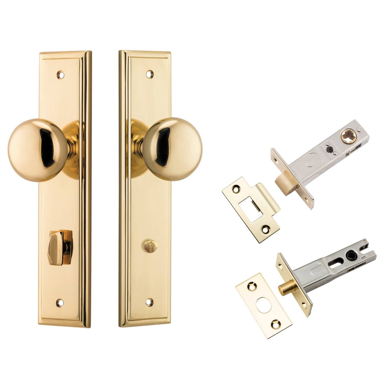 Cambridge Knob Stepped Backplate Privacy Kit w Privacy Turn Polished Brass