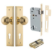 Guildford Knob Stepped Backplate Entrance Kit w High Security Lock Polished Brass