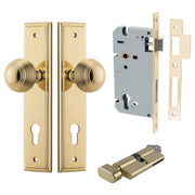Guildford Knob Stepped Backplate Entrance Kit w High Security Lock Polished Brass