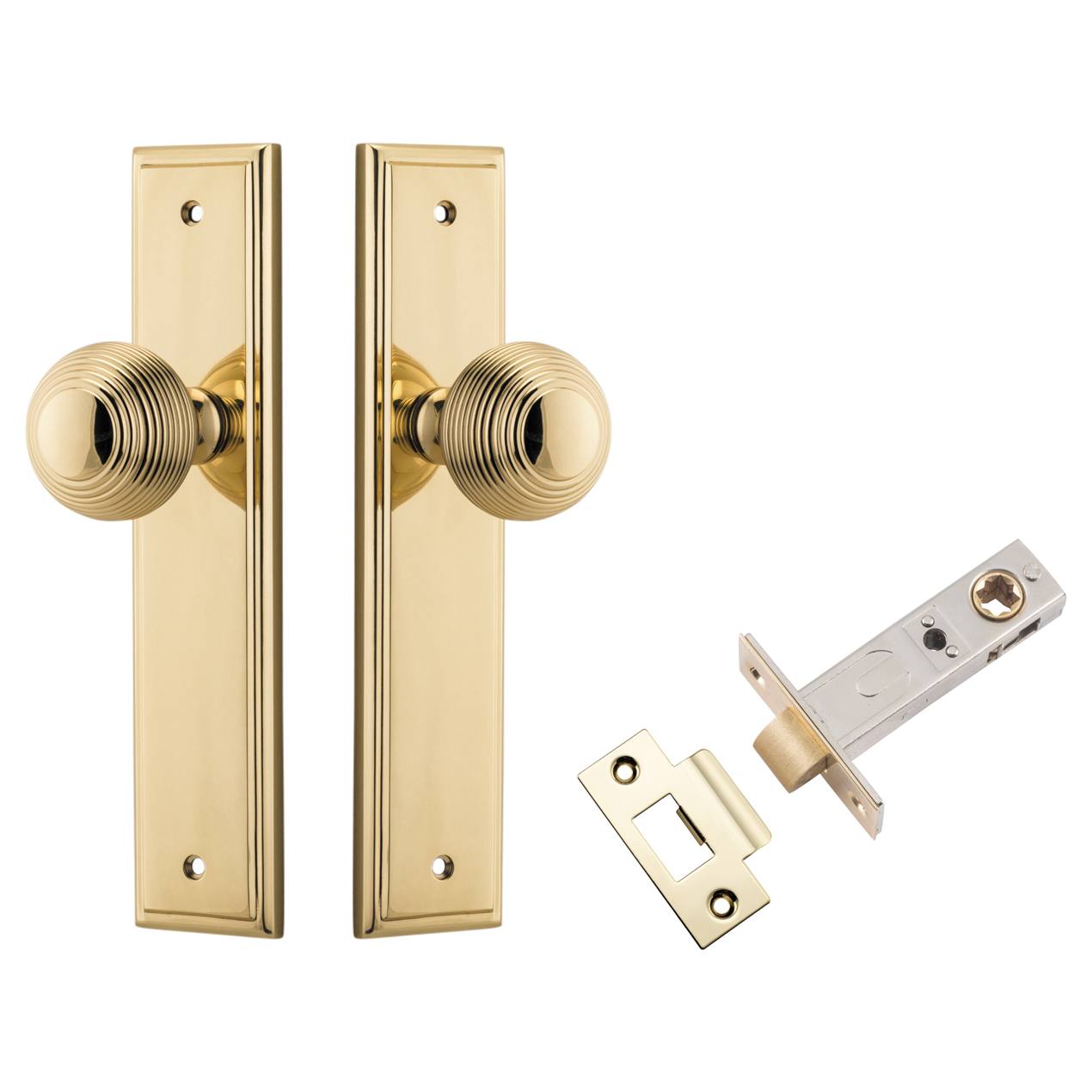 Guildford Knob Stepped Backplate Passage Kit Polished Brass