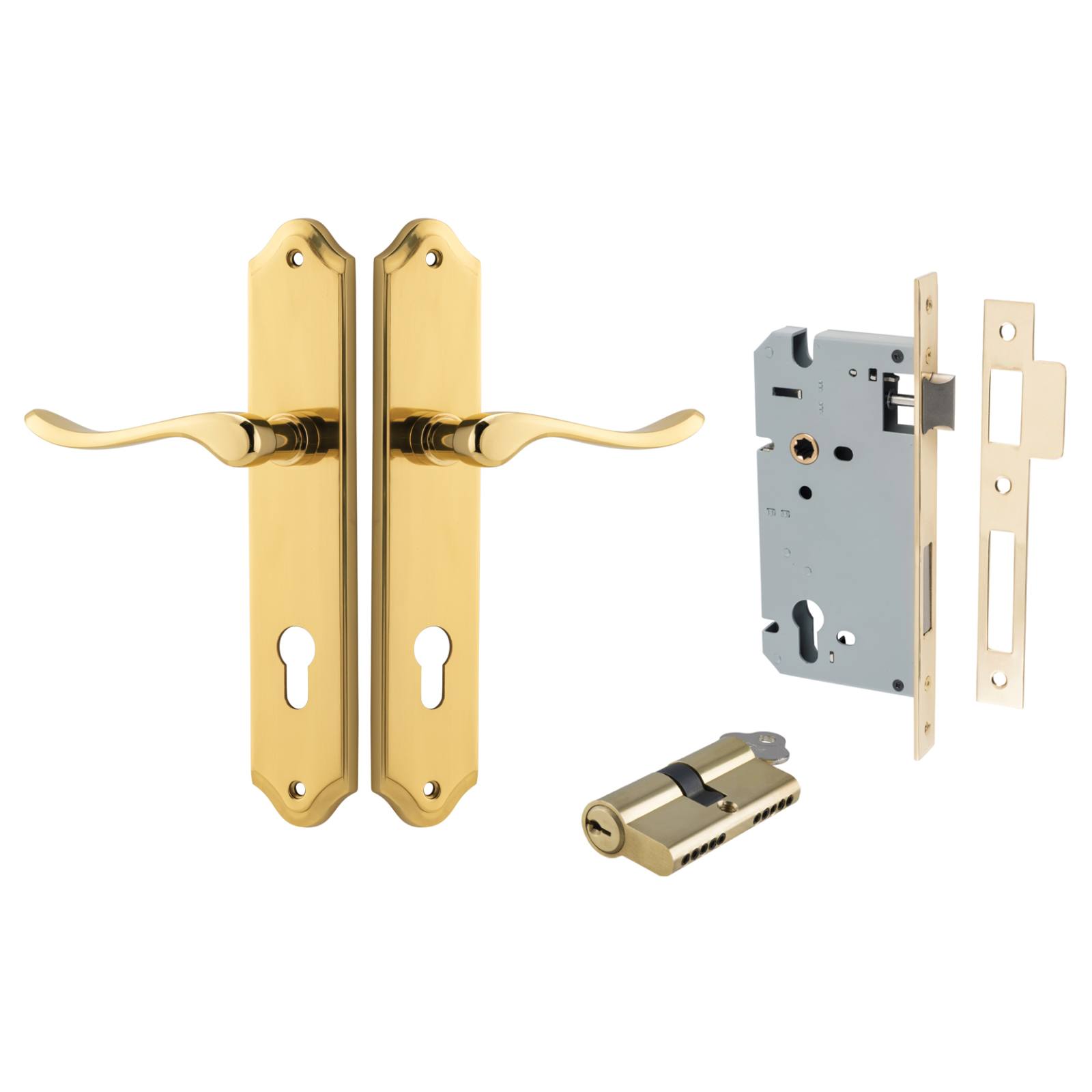 Stirling Lever Shouldered Backplate Entrance Kit w High Security Lock Polished Brass