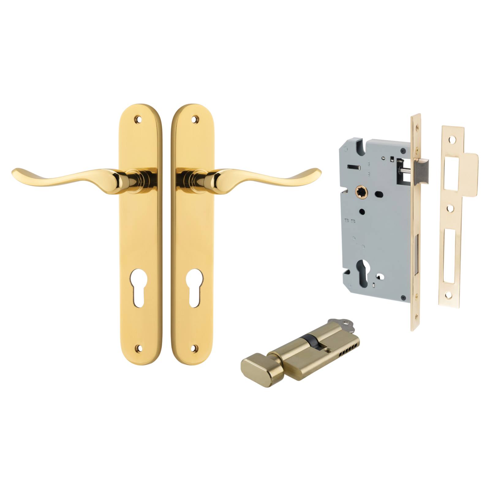 Stirling Lever Oval Backplate Entrance Kit w High Security Lock Polished Brass