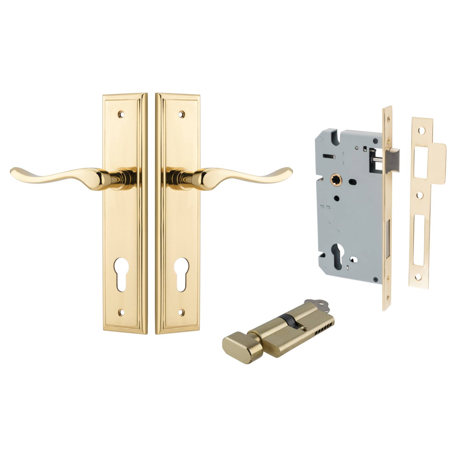 Stirling Lever Stepped Backplate Entrance Kit w High Security Lock Polished Brass