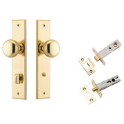 Cambridge Knob Chamfered Backplate Privacy Kit w Privacy Turn Polished Brass