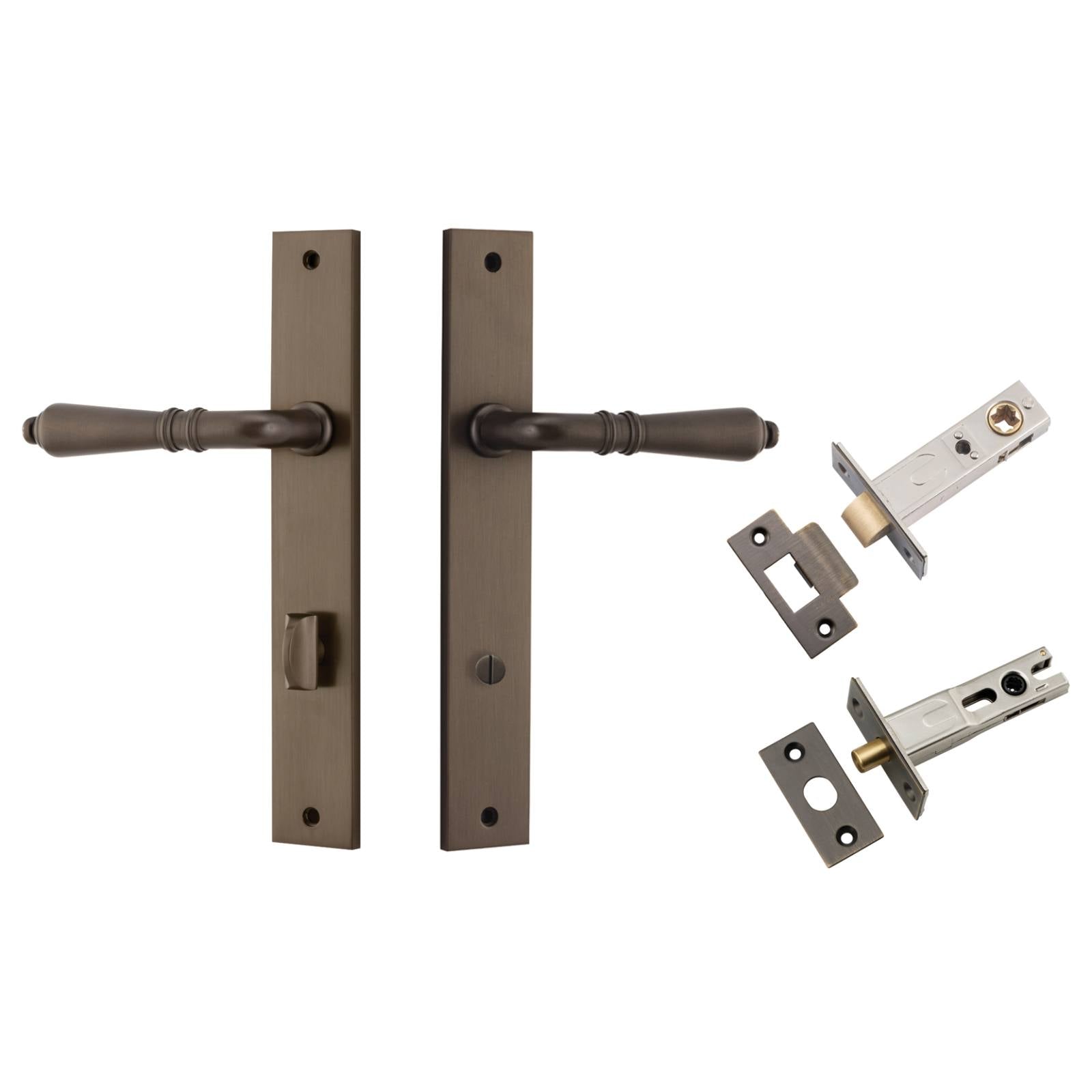 Sarlat Lever Rectangular Backplate Privacy Kit with Privacy Turn Signature Brass