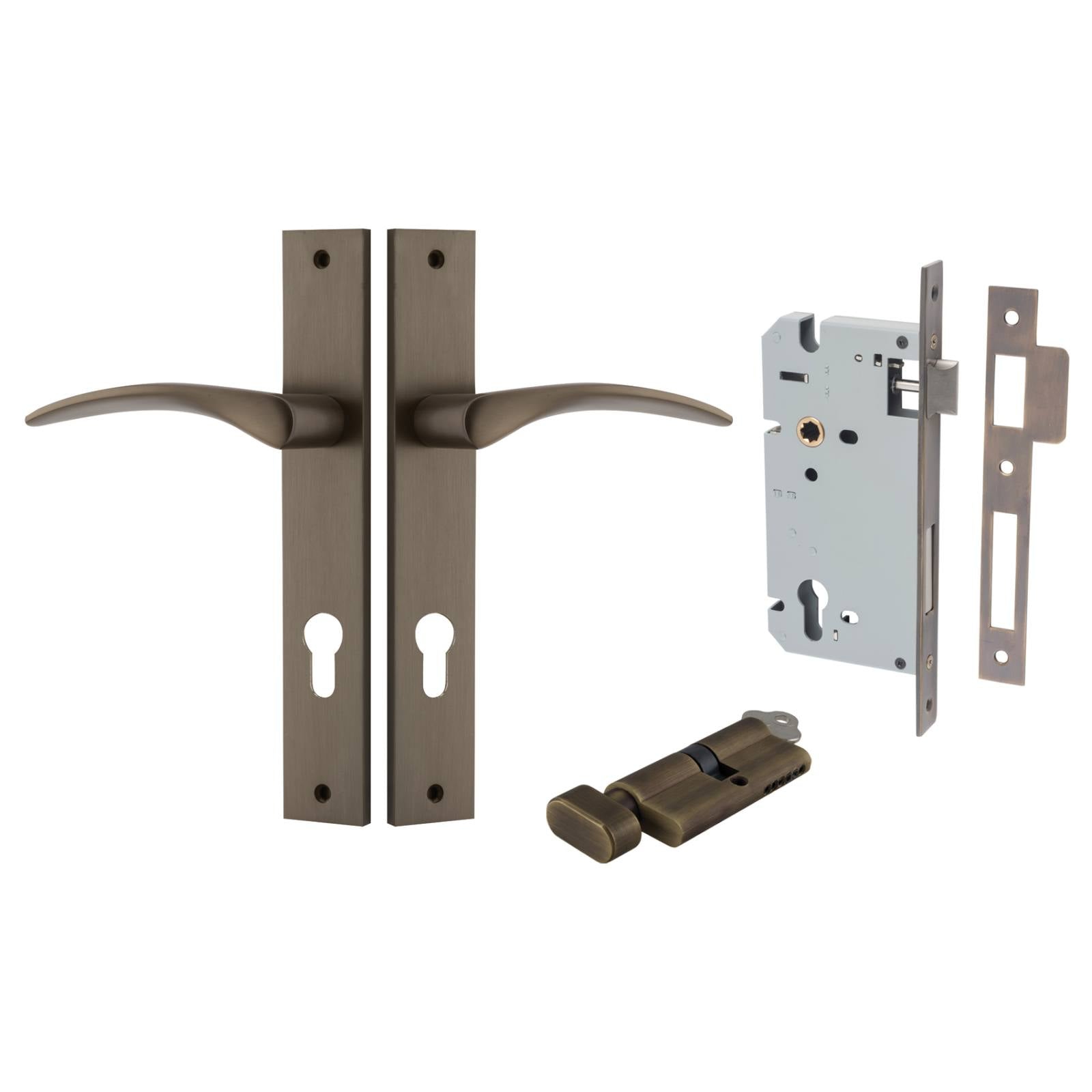 Oxford Lever Rectangular Backplate Entrance Kit w High Security Lock Signature Brass