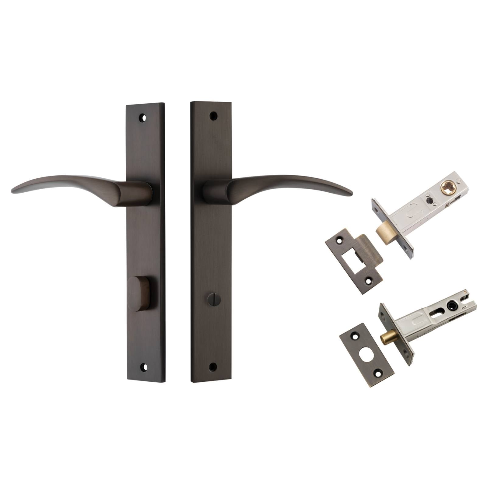 Oxford Lever Rectangular Backplate Privacy Kit w Privacy Turn Signature Brass