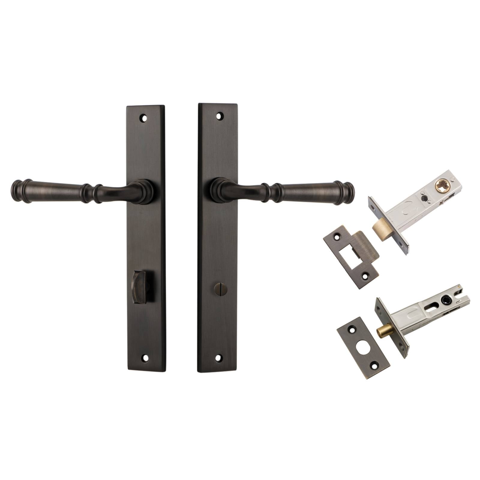 Verona Lever Rectangular Backplate Privacy Kit w Privacy Turn Signature Brass