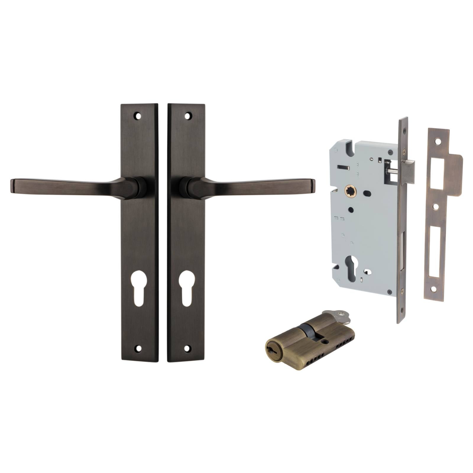 Annecy Lever Rectangular Backplate Entrance Kit w High Security Lock Signature Brass
