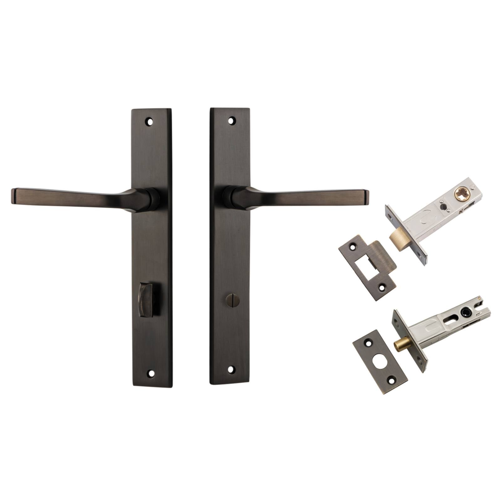 Annecy Lever Rectangular Backplate Privacy Kit w Privacy Turn Signature Brass