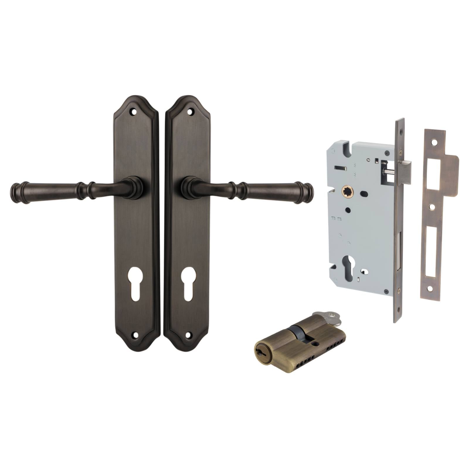 Verona Lever Shouldered Backplate Entrance Kit w High Security Lock Signature Brass