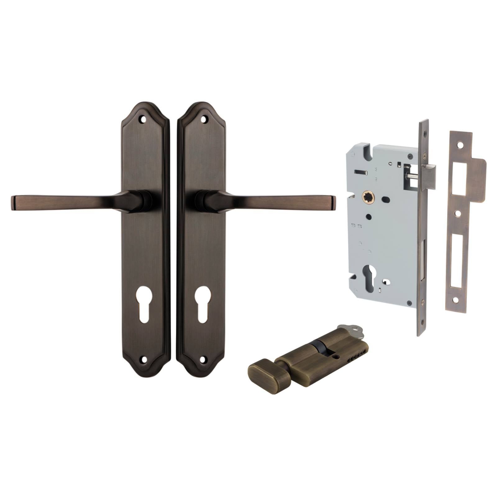 Annecy Lever Shouldered Backplate Entrance Kit w High Security Lock Signature Brass