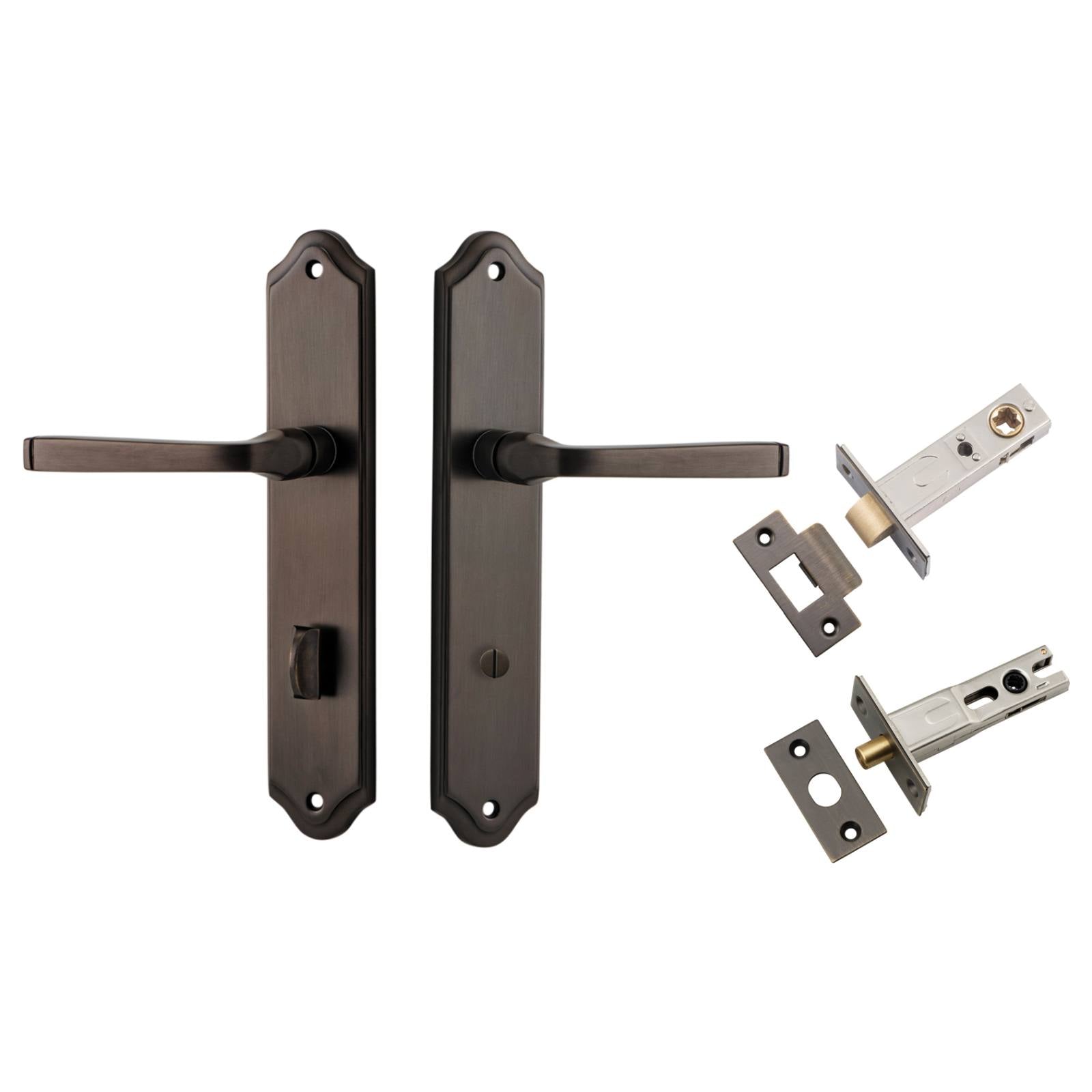 Annecy Lever Shouldered Backplate Privacy Kit w Privacy Turn Signature Brass