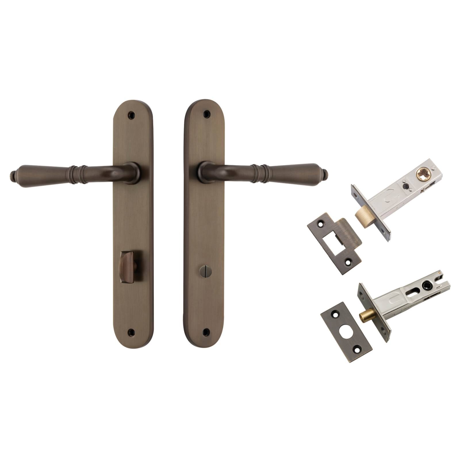 Sarlat Lever Oval Backplate Privacy Kit w Privacy Turn Signature Brass