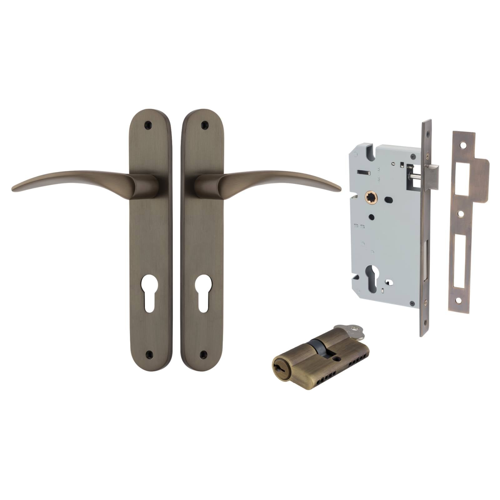 Oxford Lever Oval Backplate Entrance Kit w High Security Lock Signature Brass