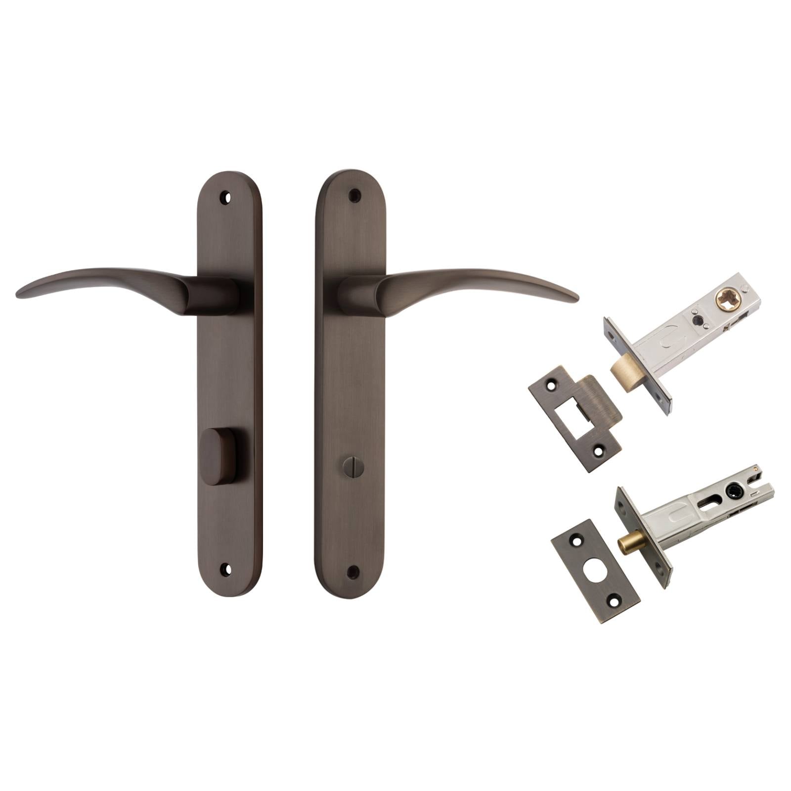 Oxford Lever Oval Backplate Privacy Kit w Privacy Turn Signature Brass