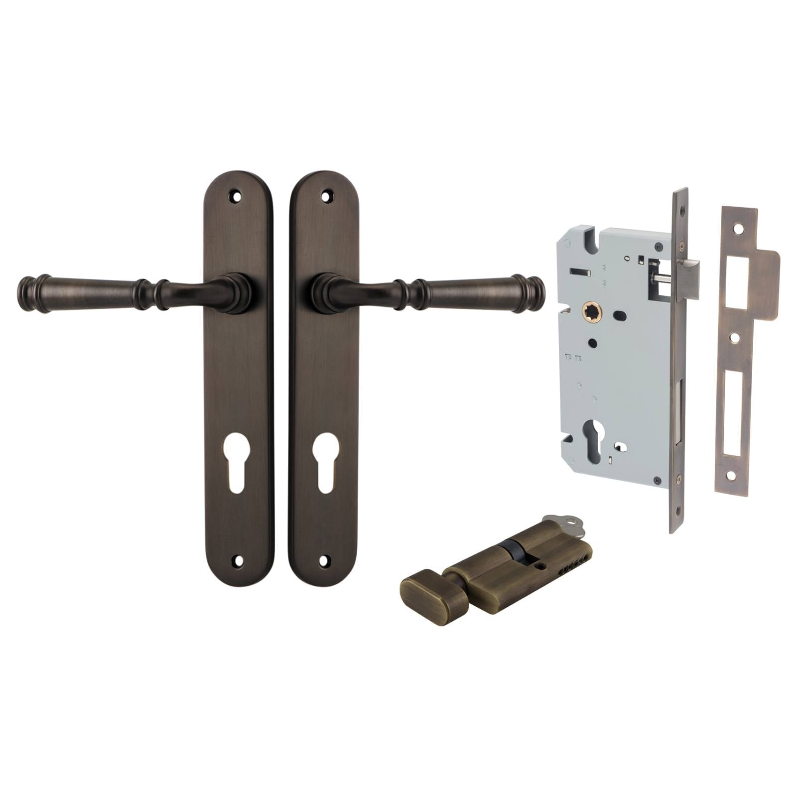 Verona Lever Oval Backplate Entrance Kit w High Security Lock Signature Brass