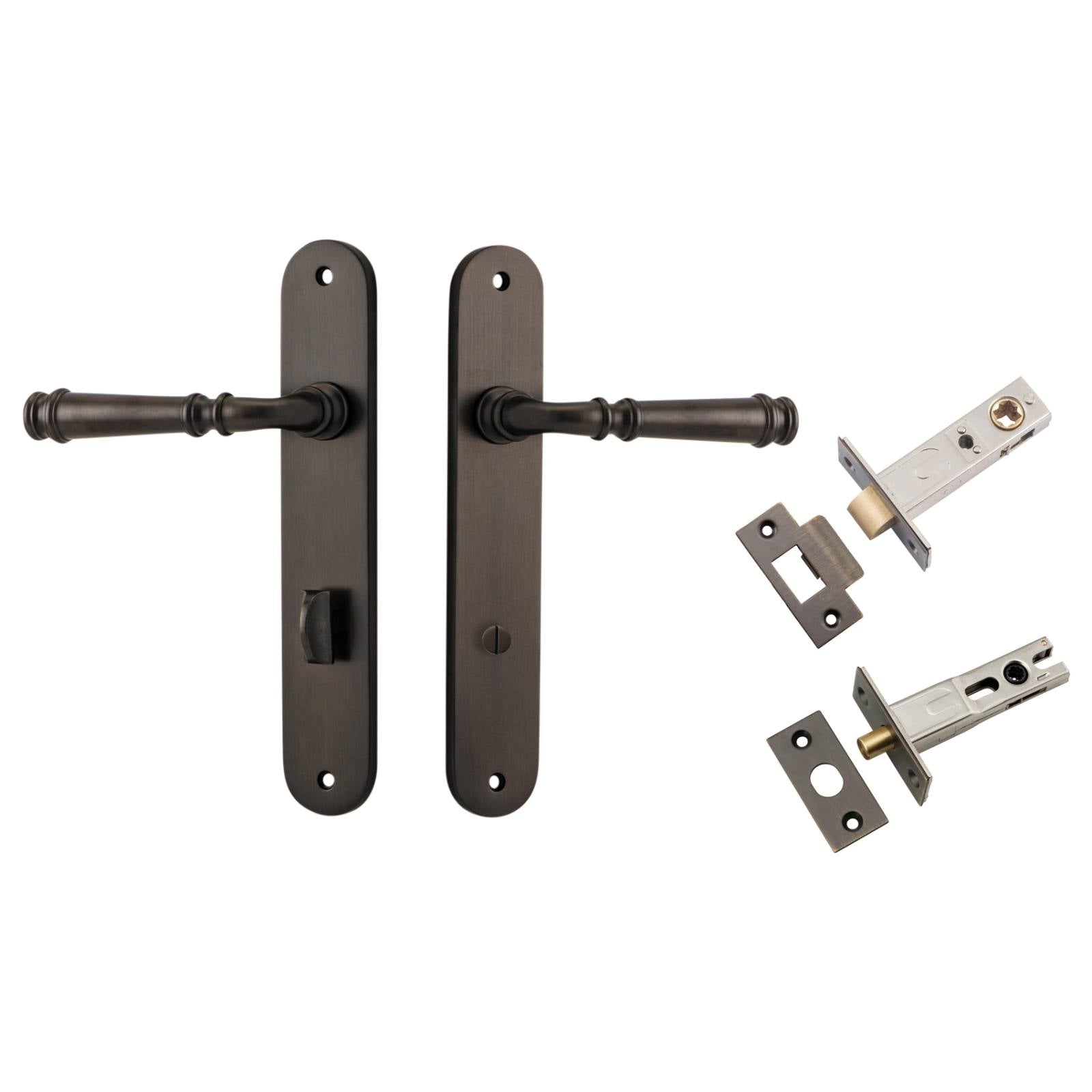 Verona Lever Oval Backplate Privacy Kit w Privacy Turn Signature Brass