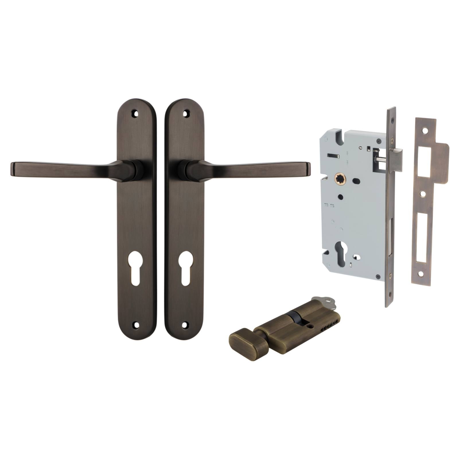 Annecy Lever Oval Backplate Entrance Kit w High Security Lock Signature Brass