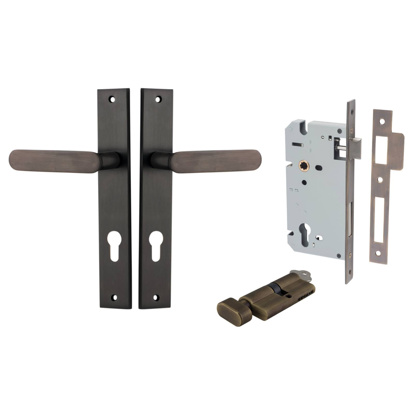 Bronte Lever Rectangular Backplate Entrance Kit w High Security Lock Signature Brass