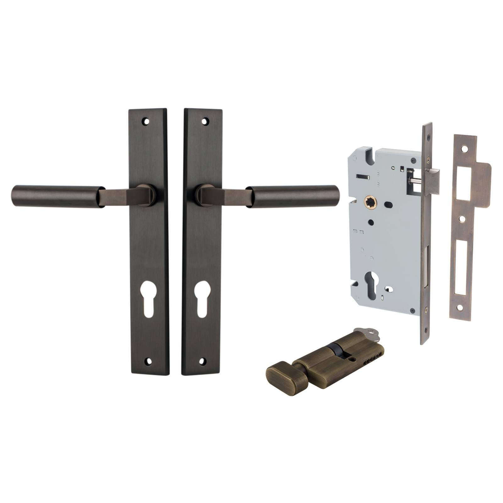 Berlin Lever Rectangular Backplate Entrance Kit w High Security Lock Signature Brass