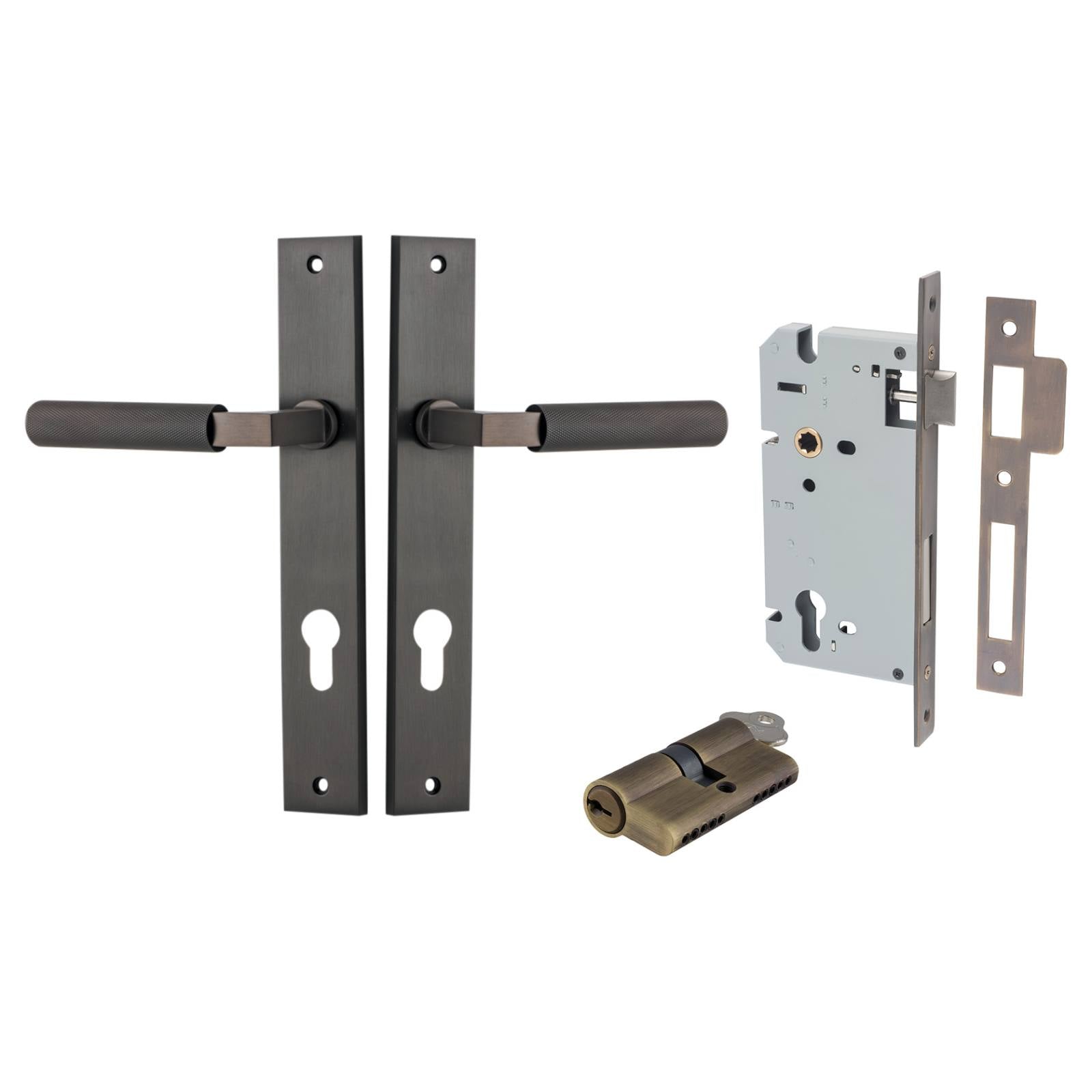 Brunswick Lever Rectangular Backplate Entrance Kit w High Security Lock Signature Brass