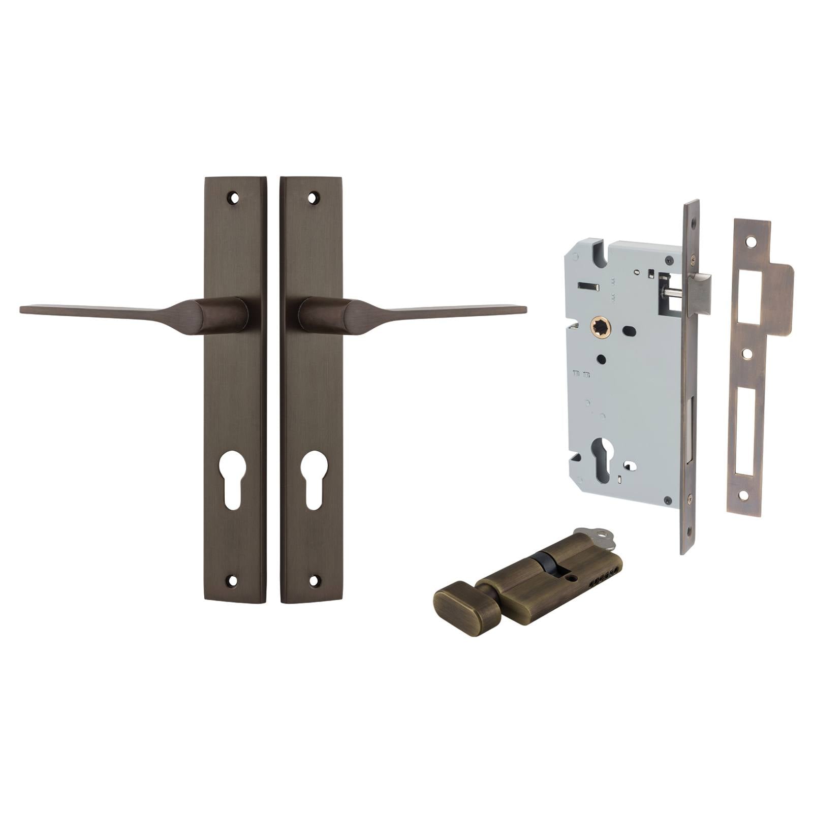 Como Lever Rectangular Backplate Entrance Kit w High Security Lock Signature Brass