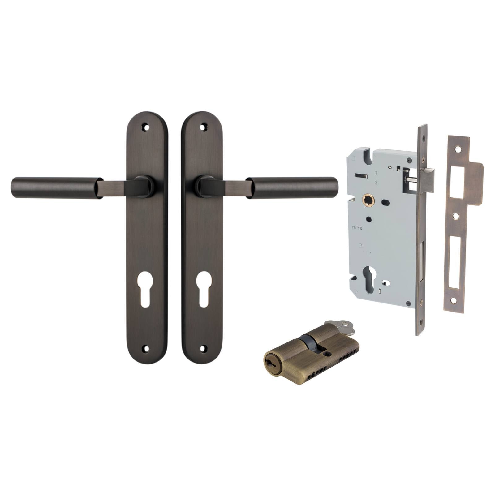 Berlin Lever Oval Backplate Entrance Kit w High Security Lock Signature Brass