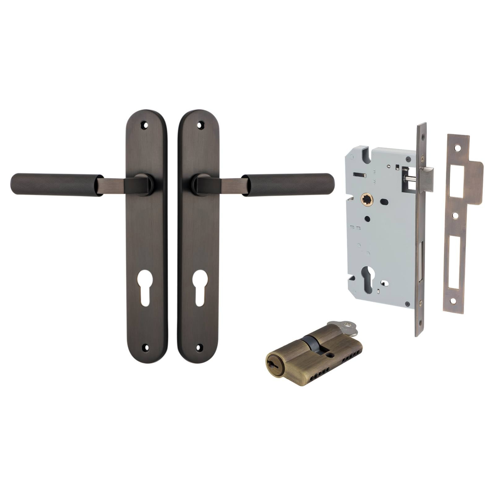 Brunswick Lever Oval Backplate Entrance Kit w High Security Lock Signature Brass