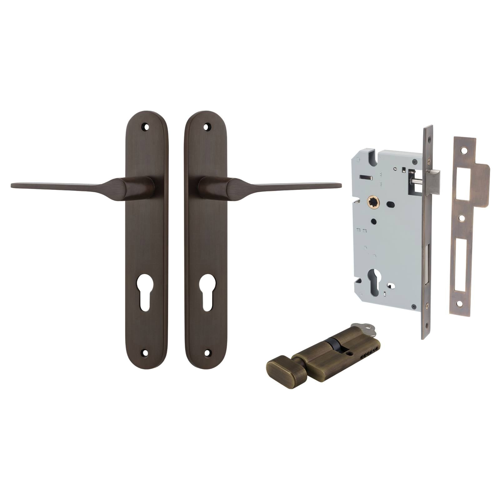 Como Lever Oval Backplate Entrance Kit w High Security Lock Signature Brass