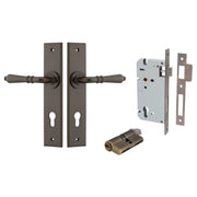 Sarlat Lever Chamfered Backplate Entrance Kit w High Security Lock Signature Brass