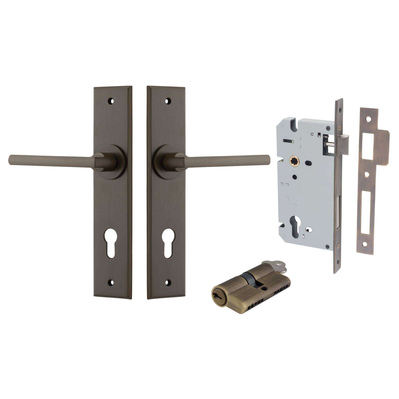 Baltimore Lever Chamfered Backplate Entrance Kit w High Security Lock Signature Brass