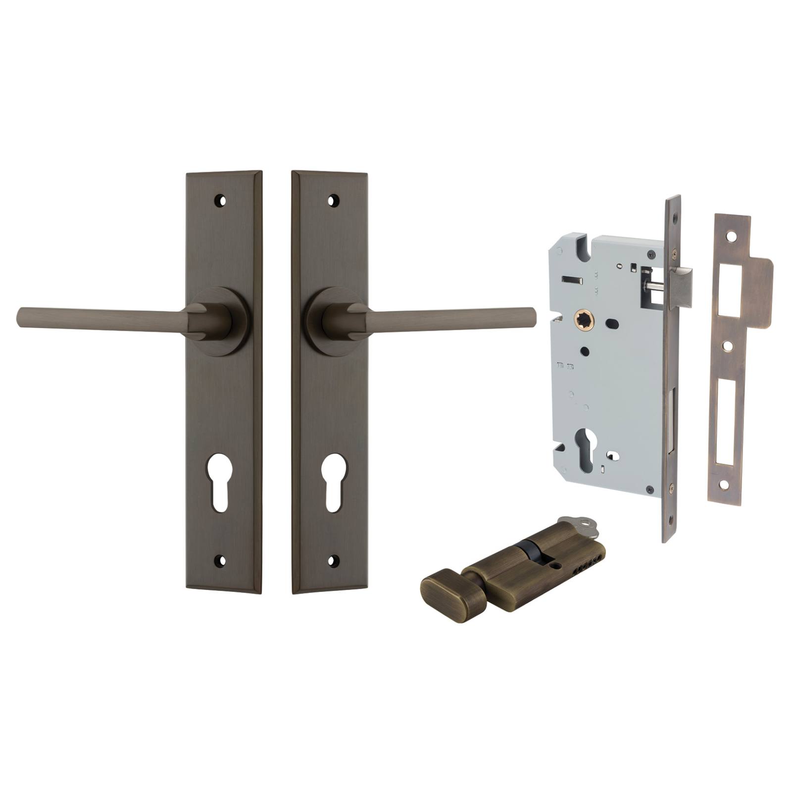Baltimore Lever Chamfered Backplate Entrance Kit w High Security Lock Signature Brass