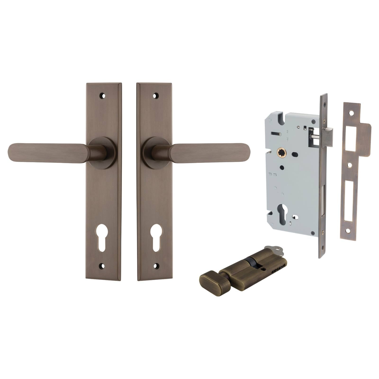 Bronte Lever Chamfered Backplate Entrance Kit w High Security Lock Signature Brass